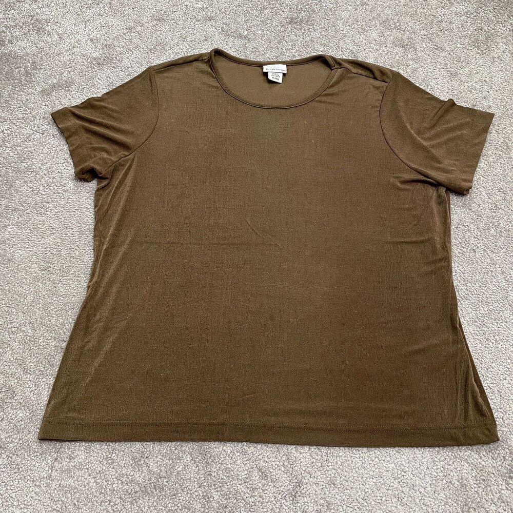 Jaclyn Smith Essential T-Shirt Womens XL Brown Crew Neck Short Sleeve Nylon Top
